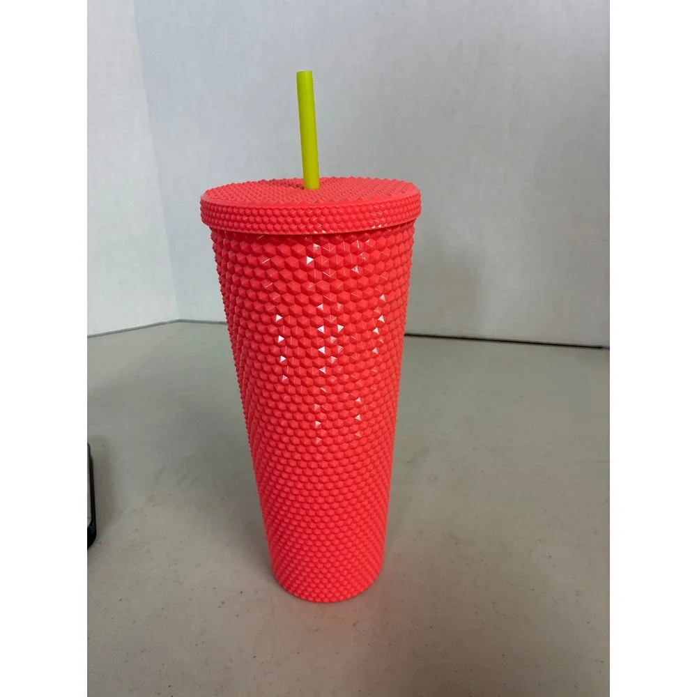 Starbucks Studded Neon Coral Pink Venti Cold‎ Cup Tumbler 24oz 011132647 New
